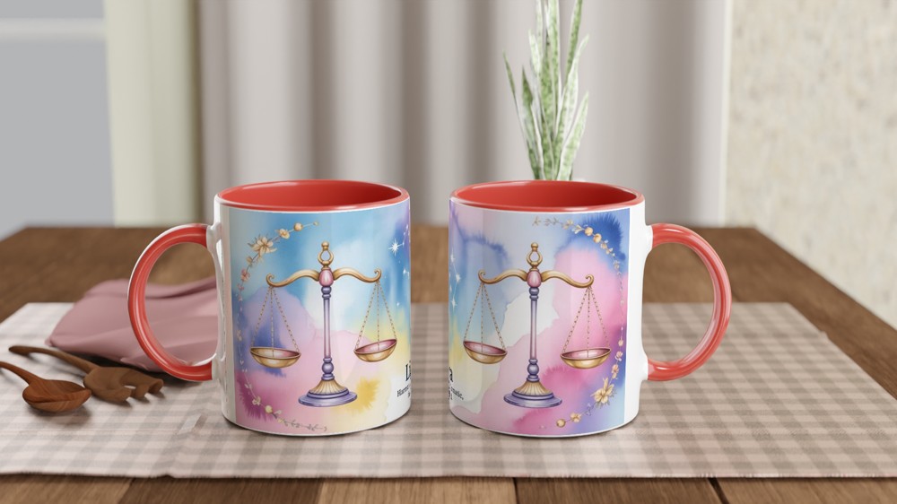 Libra Zodiac Mug | Pastel Watercolor Astrology Gift | Star Sign Present for Her or Him | Harmonious and Fair-Minded Scales Design — view 7