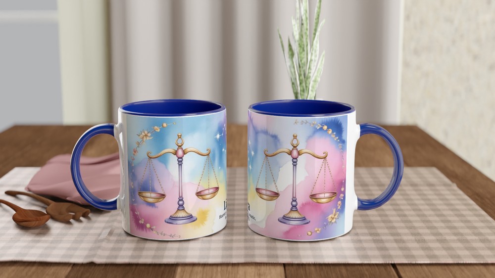 Libra Zodiac Mug | Pastel Watercolor Astrology Gift | Star Sign Present for Her or Him | Harmonious and Fair-Minded Scales Design — view 4