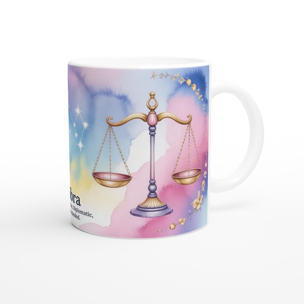 Libra Zodiac Mug | Pastel Watercolor Astrology Gift | Star Sign Present for Her or Him | Harmonious and Fair-Minded Scales Design — view 12