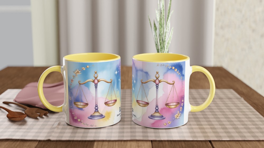 Libra Zodiac Mug | Pastel Watercolor Astrology Gift | Star Sign Present for Her or Him | Harmonious and Fair-Minded Scales Design — view 8