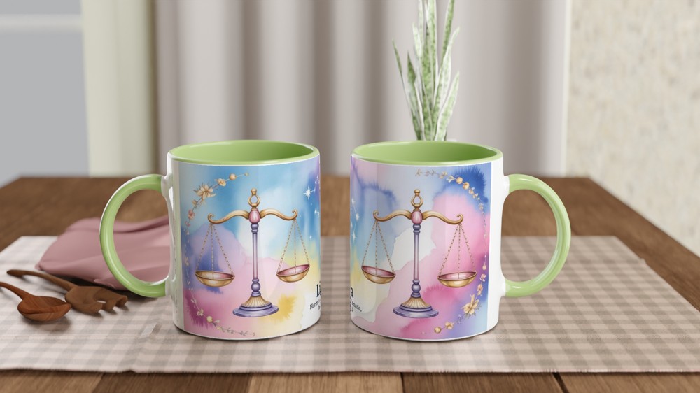 Libra Zodiac Mug | Pastel Watercolor Astrology Gift | Star Sign Present for Her or Him | Harmonious and Fair-Minded Scales Design — view 5