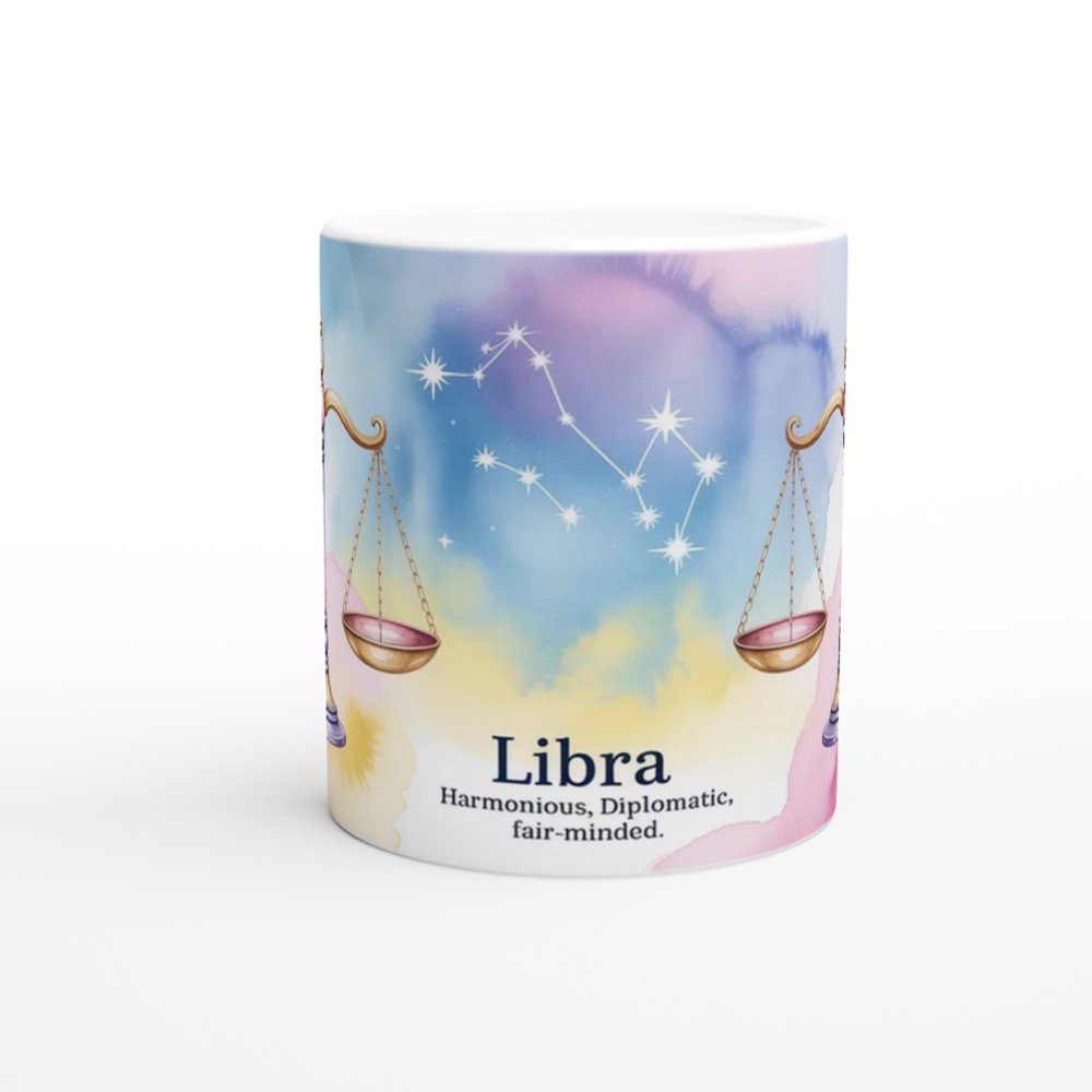 Libra Zodiac Mug | Pastel Watercolor Astrology Gift | Star Sign Present for Her or Him | Harmonious and Fair-Minded Scales Design — view 11