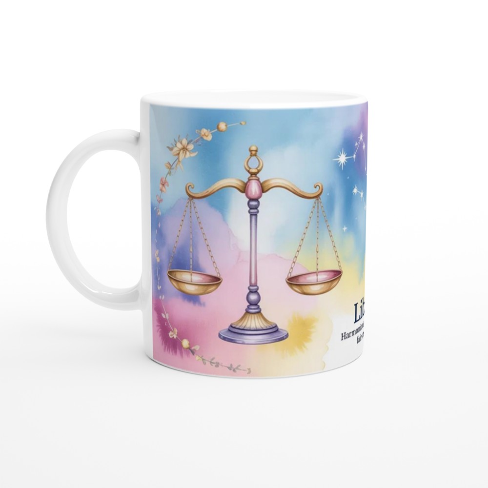 Libra Zodiac Mug | Pastel Watercolor Astrology Gift | Star Sign Present for Her or Him | Harmonious and Fair-Minded Scales Design — view 10