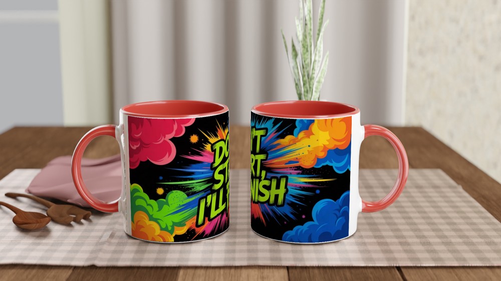 Don't Start I'll Finish Mug | Sassy Quote Gift | Neon Ink Explosion Coffee Mug | Funny Present for Best Friend — view 7