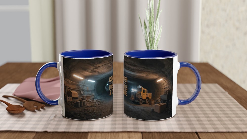 Coal Miner Mug | Powered by Fossil Fuels & Caffeine | Mining Gift for Dad | Funny Miner Present for Him — view 4