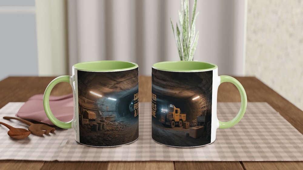 Coal Miner Mug | Powered by Fossil Fuels & Caffeine | Mining Gift for Dad | Funny Miner Present for Him — view 5