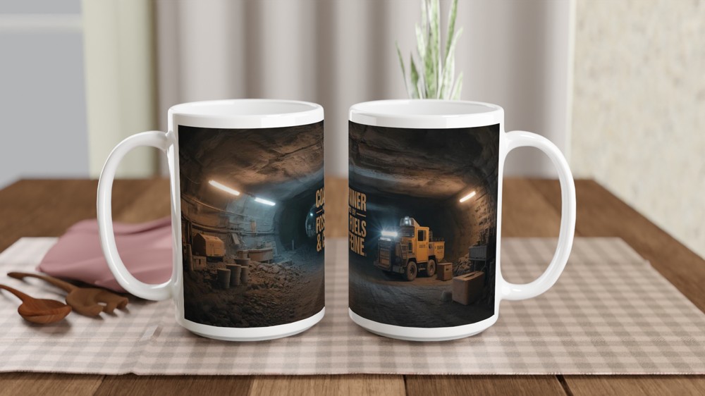Coal Miner Mug | Powered by Fossil Fuels & Caffeine | Mining Gift for Dad | Funny Miner Present for Him — view 2
