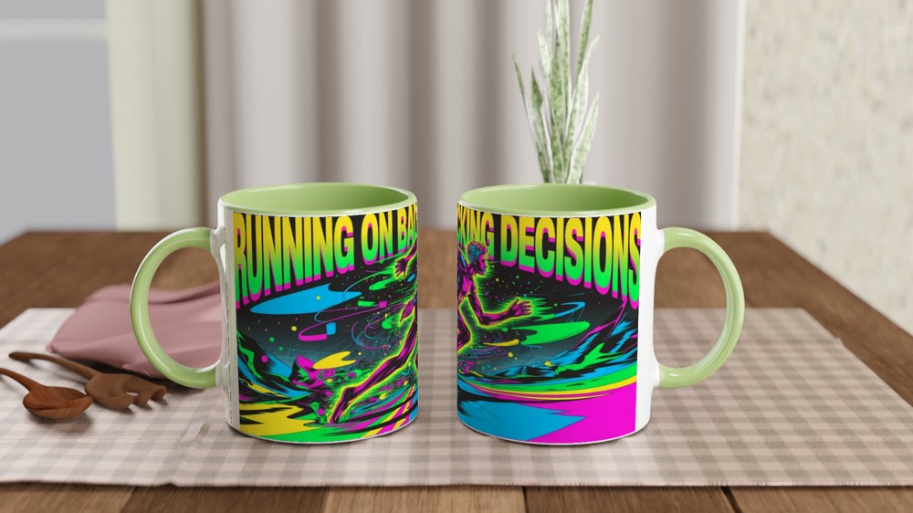 Running On Bad Fcking Decisions Neon Runner Mug — view 5