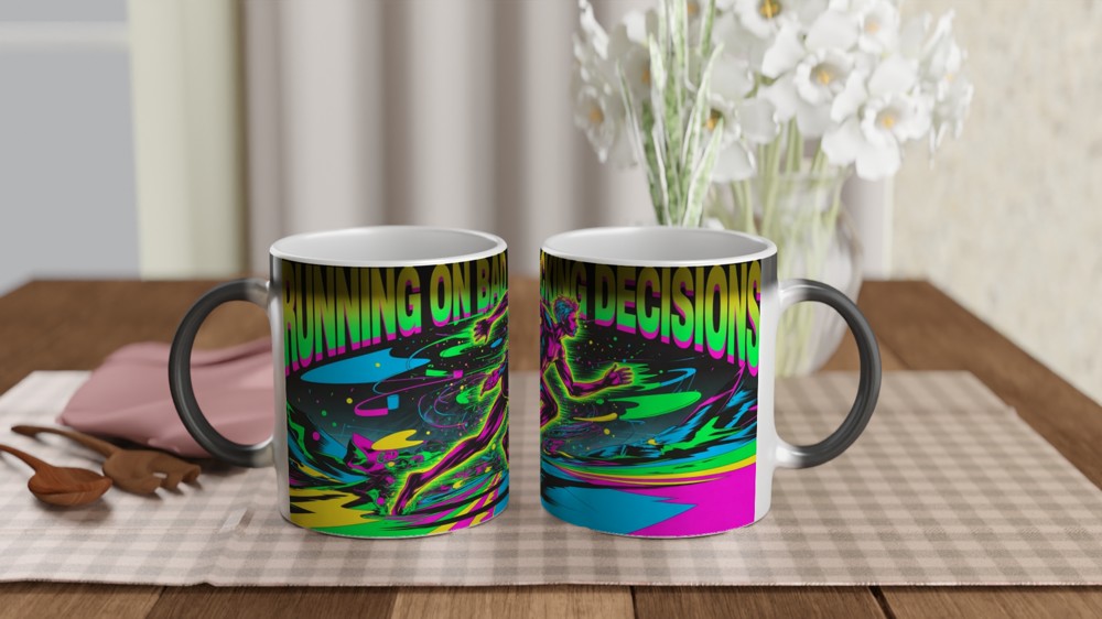 Running On Bad Fcking Decisions Neon Runner Mug — view 3