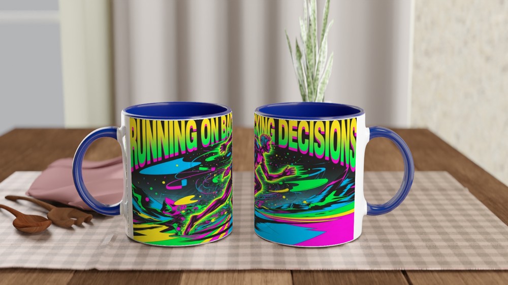 Running On Bad Fcking Decisions Neon Runner Mug — view 4