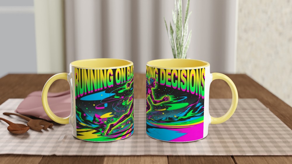 Running On Bad Fcking Decisions Neon Runner Mug — view 8