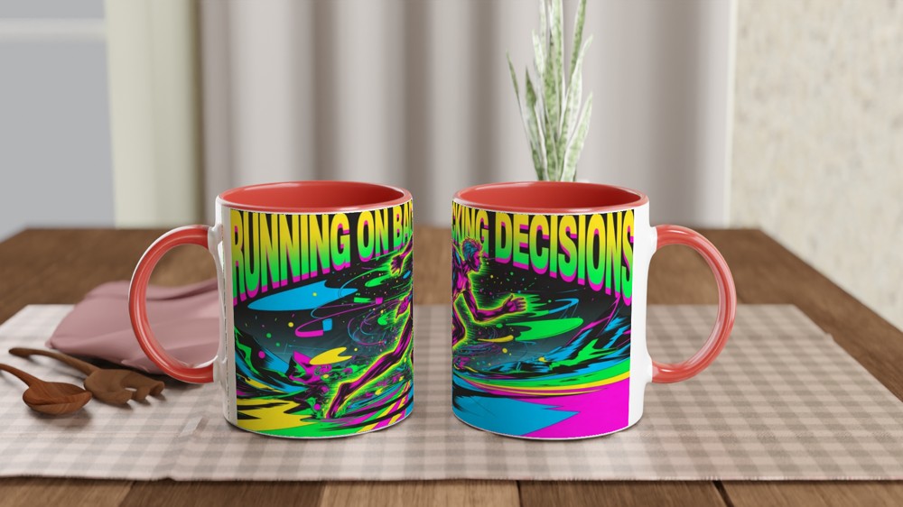 Running On Bad Fcking Decisions Neon Runner Mug — view 7