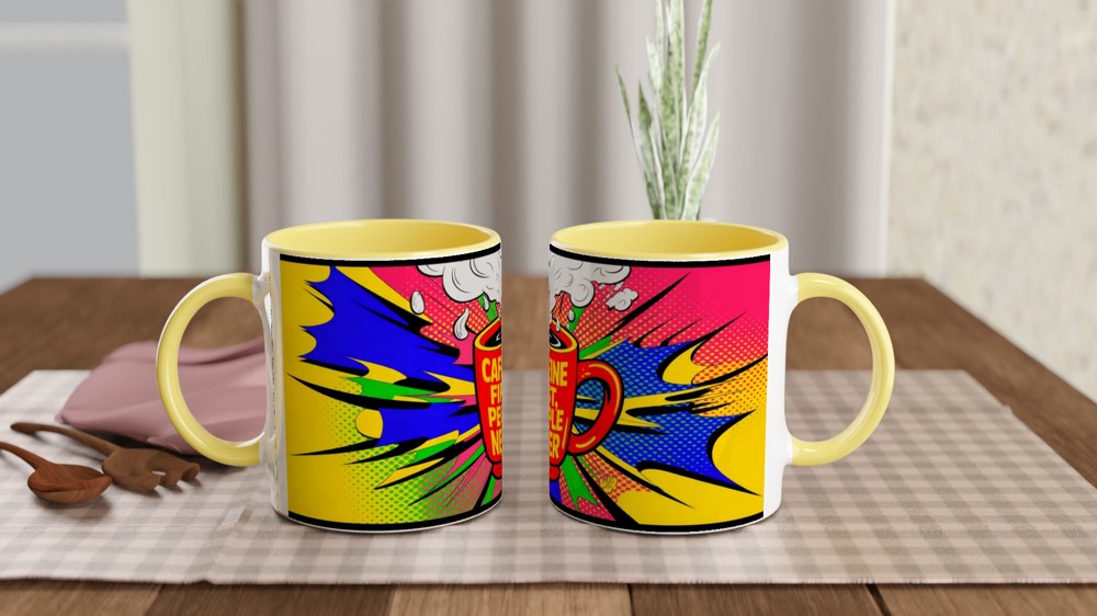 Caffeine First People Never - Pop Art Comic Style Coffee Mug — view 8
