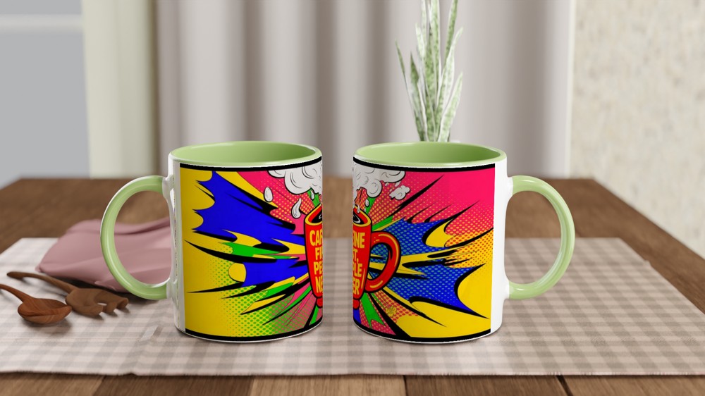 Caffeine First People Never - Pop Art Comic Style Coffee Mug — view 5