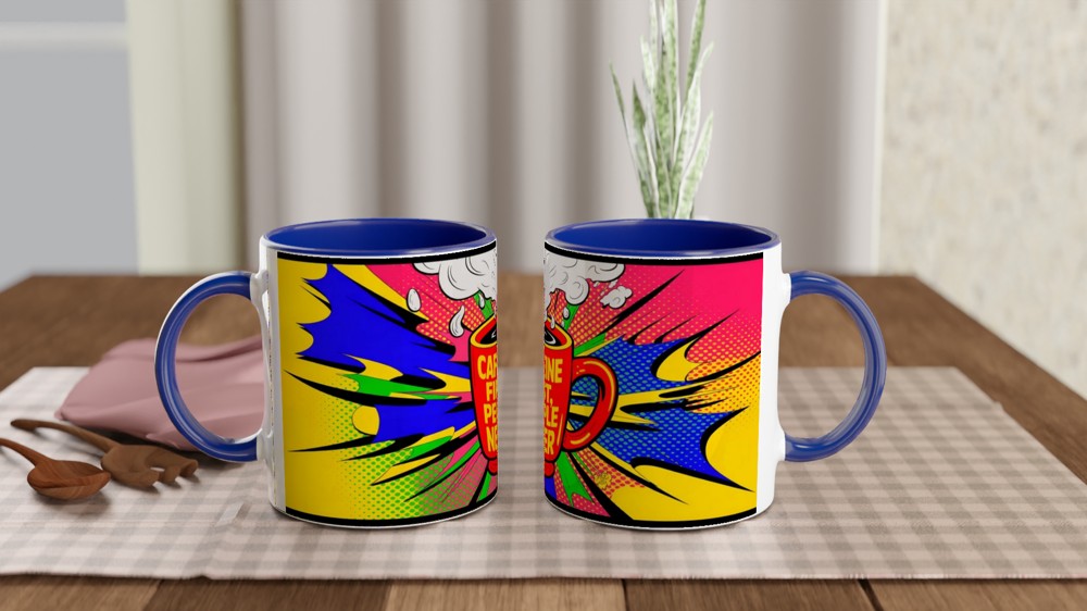 Caffeine First People Never - Pop Art Comic Style Coffee Mug — view 4