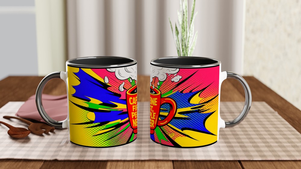 Caffeine First People Never - Pop Art Comic Style Coffee Mug — view 9