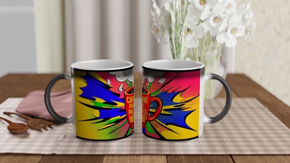 Caffeine First People Never - Pop Art Comic Style Coffee Mug — view 3