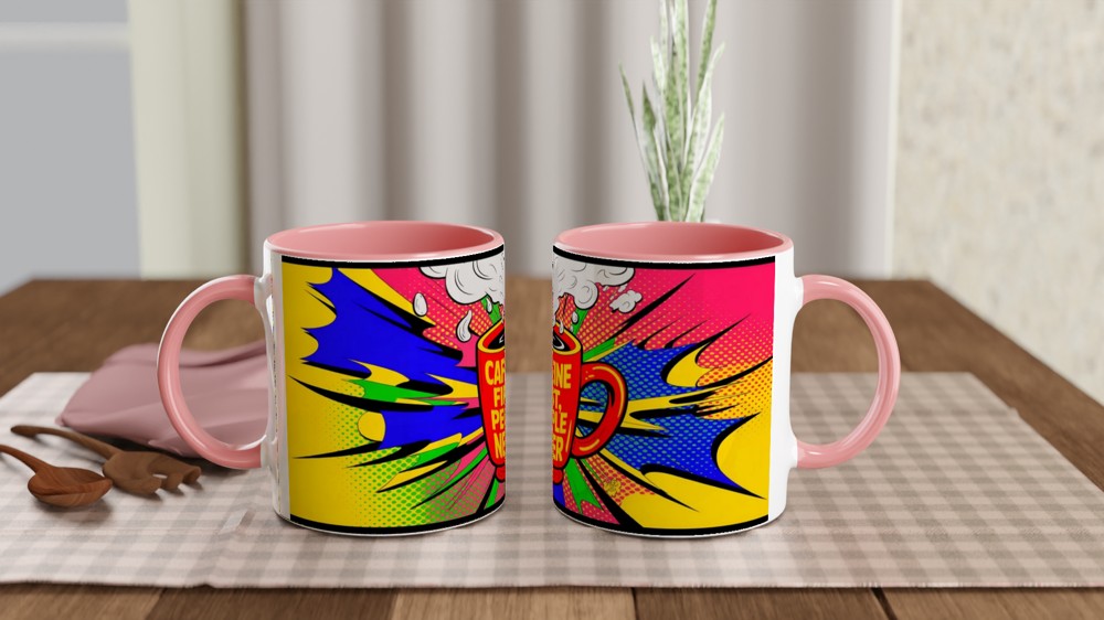 Caffeine First People Never - Pop Art Comic Style Coffee Mug — view 6