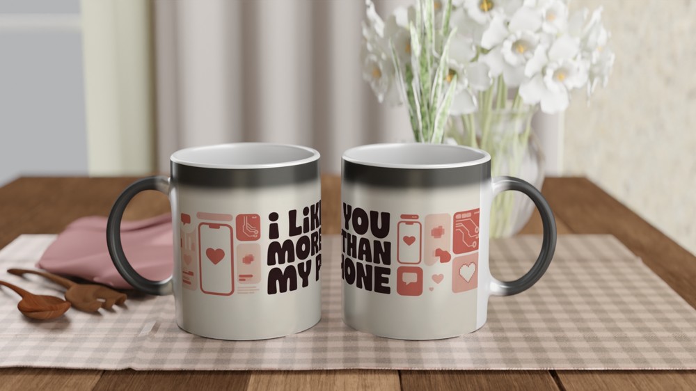 I Like You More Than My Phone Mug | Funny Valentine's Day Gift | Anniversary Present for Husband or Wife | Modern Couple Mug — view 3