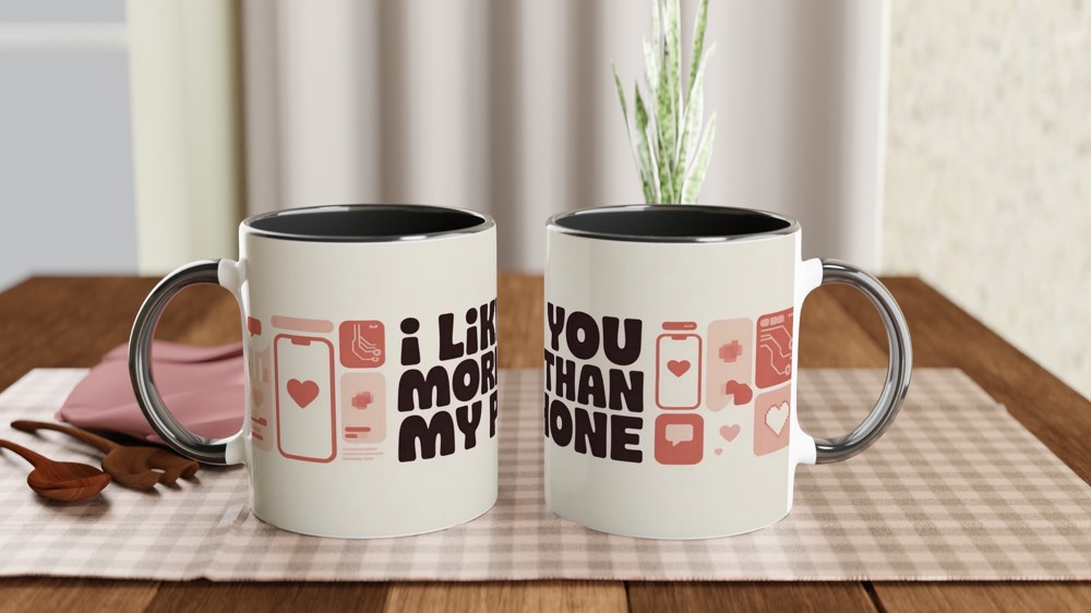 I Like You More Than My Phone Mug | Funny Valentine's Day Gift | Anniversary Present for Husband or Wife | Modern Couple Mug — view 9