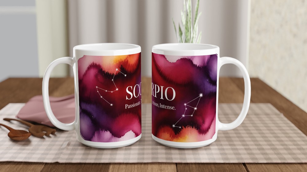 Scorpio Mug | Zodiac Constellation Gift | Astrology Birthday Present | Watercolor Star Sign Mug — view 2