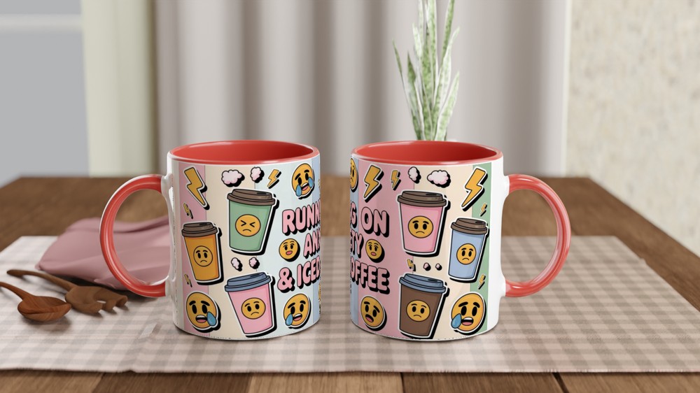 Iced Coffee Mug | Running on Anxiety Quote | Funny Coffee Lover Gift | Pastel Grunge Sticker Bomb Present for Her — view 7