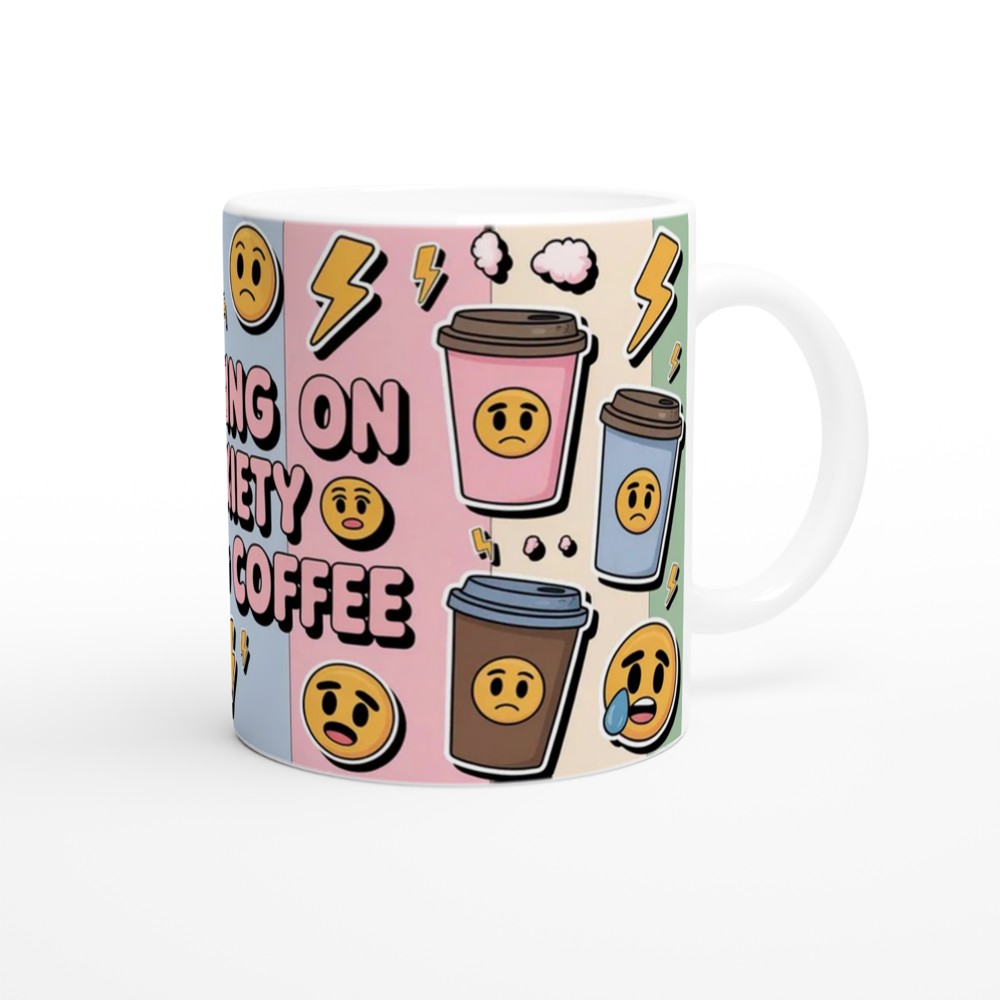 Iced Coffee Mug | Running on Anxiety Quote | Funny Coffee Lover Gift | Pastel Grunge Sticker Bomb Present for Her — view 12