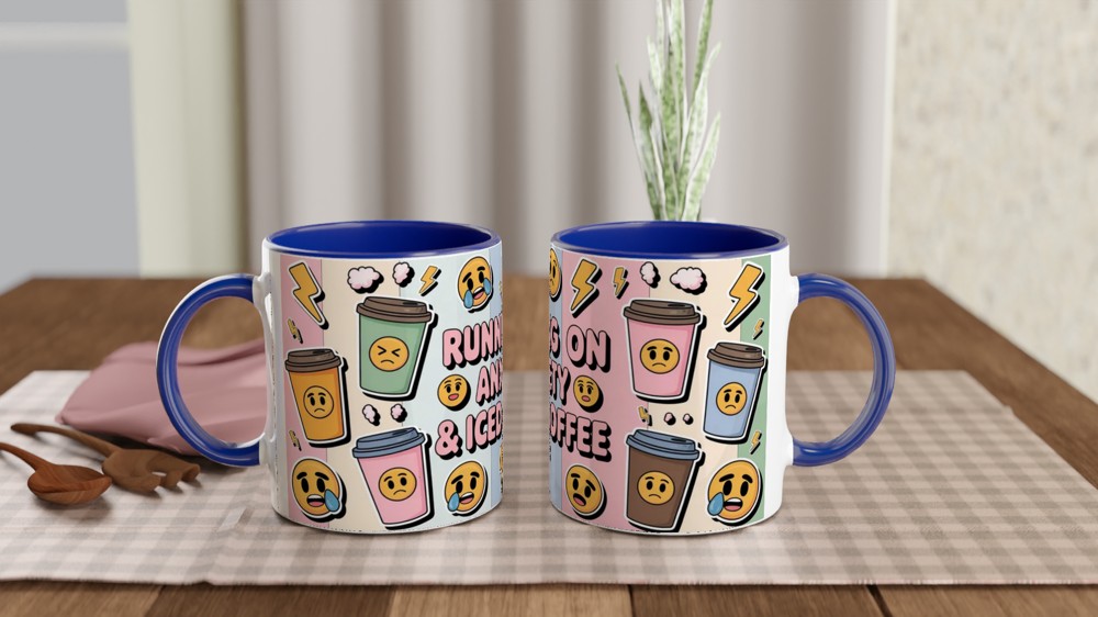 Iced Coffee Mug | Running on Anxiety Quote | Funny Coffee Lover Gift | Pastel Grunge Sticker Bomb Present for Her — view 4