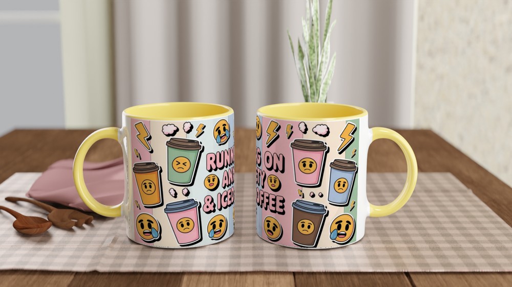 Iced Coffee Mug | Running on Anxiety Quote | Funny Coffee Lover Gift | Pastel Grunge Sticker Bomb Present for Her — view 8
