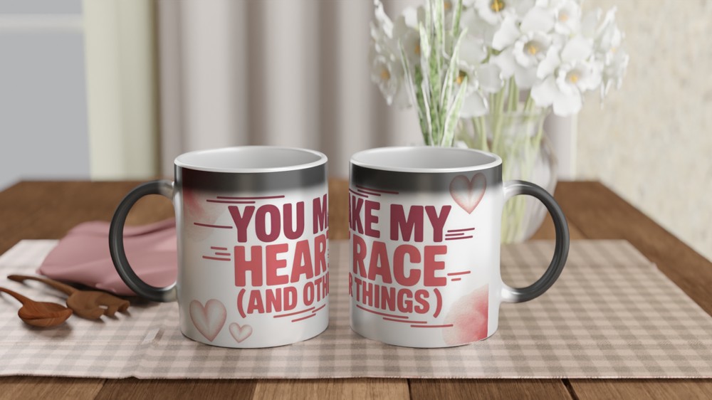 Funny Valentine's Day Mug | 'You Make My Heart Race' Quote | Cheeky Anniversary Gift | Romantic Mug for Husband or Wife — view 3