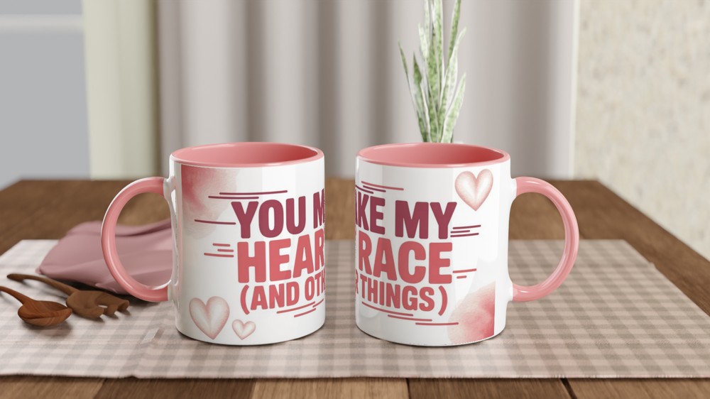 Funny Valentine's Day Mug | 'You Make My Heart Race' Quote | Cheeky Anniversary Gift | Romantic Mug for Husband or Wife — view 6
