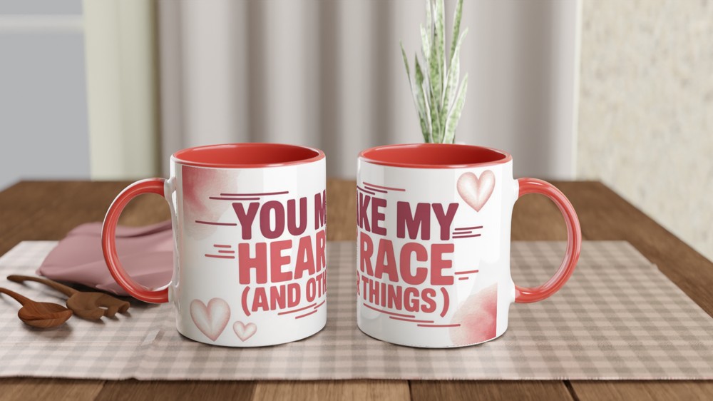 Funny Valentine's Day Mug | 'You Make My Heart Race' Quote | Cheeky Anniversary Gift | Romantic Mug for Husband or Wife — view 7