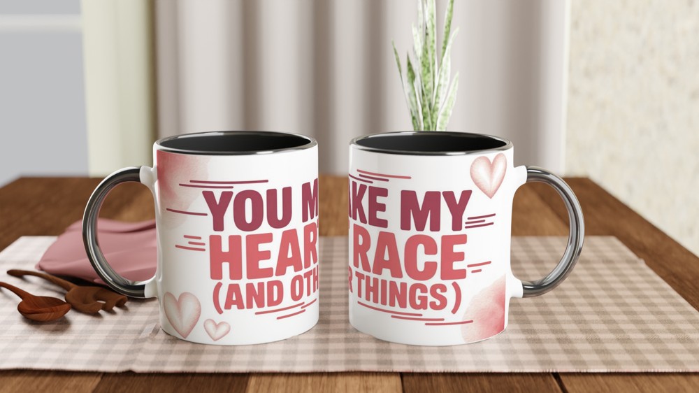 Funny Valentine's Day Mug | 'You Make My Heart Race' Quote | Cheeky Anniversary Gift | Romantic Mug for Husband or Wife — view 9