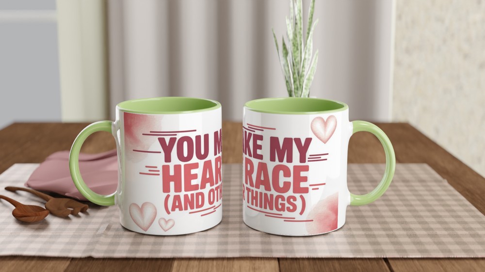 Funny Valentine's Day Mug | 'You Make My Heart Race' Quote | Cheeky Anniversary Gift | Romantic Mug for Husband or Wife — view 5
