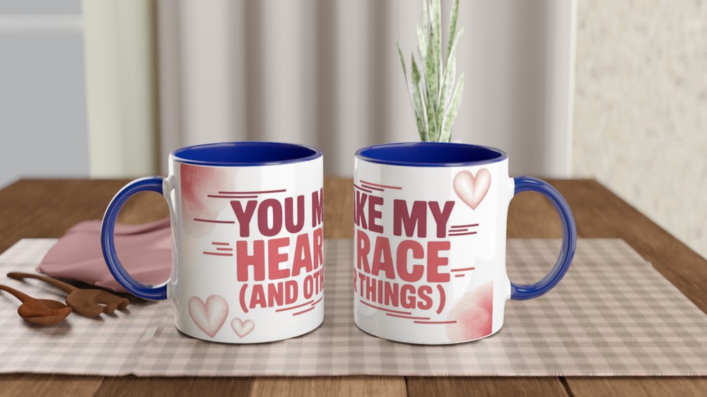 Funny Valentine's Day Mug | 'You Make My Heart Race' Quote | Cheeky Anniversary Gift | Romantic Mug for Husband or Wife — view 4