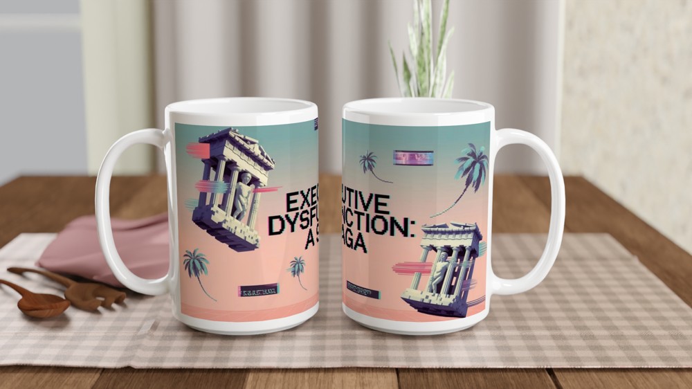 Executive Dysfunction Mug | Funny Mental Health Gift | Vaporwave Aesthetic Mug | Birthday Present for Best Friend or Colleague — view 2