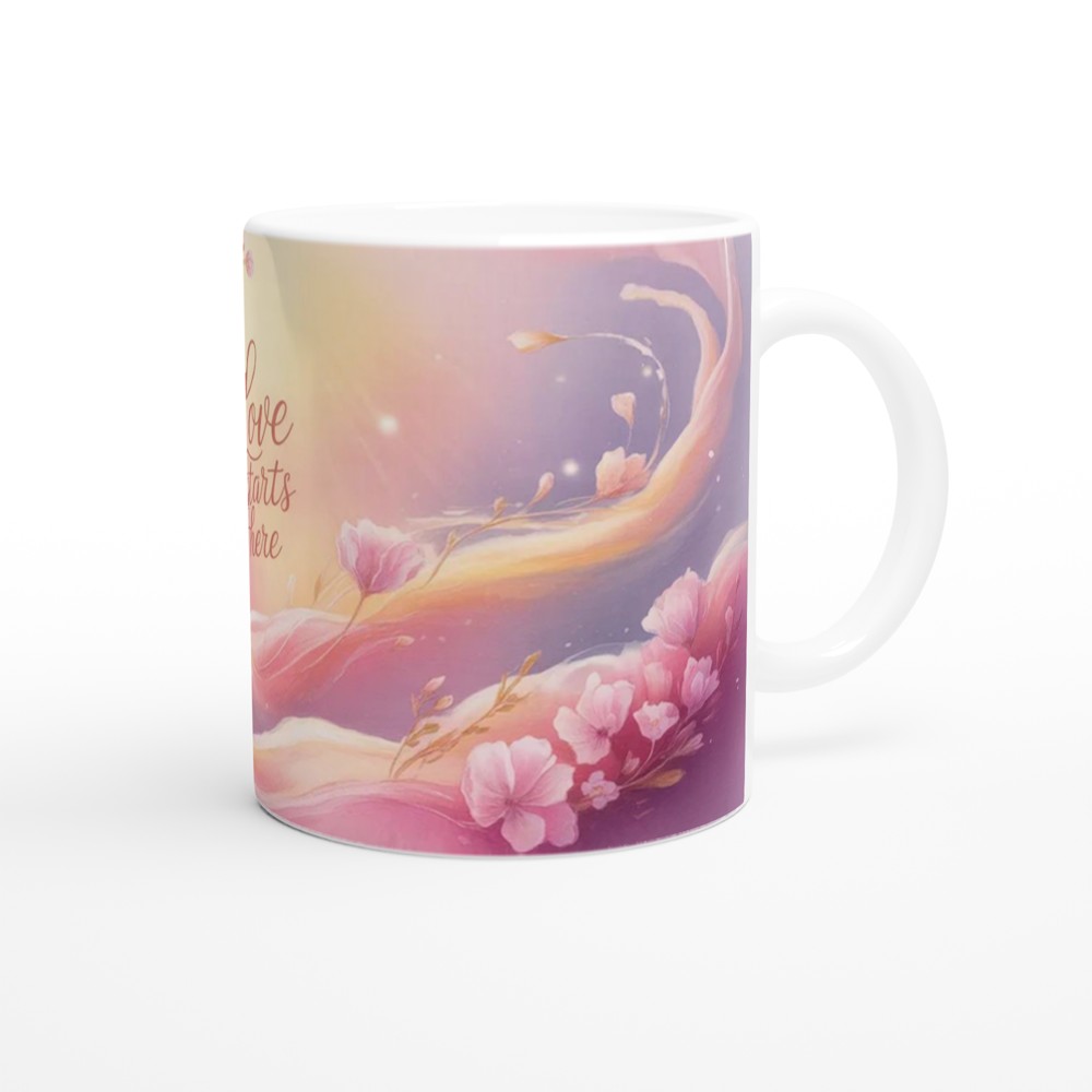 Love Starts Here Mug | Romantic Anniversary Gift | Valentine's Day Present for Couples | Wrap Around Art Coffee Cup — view 12