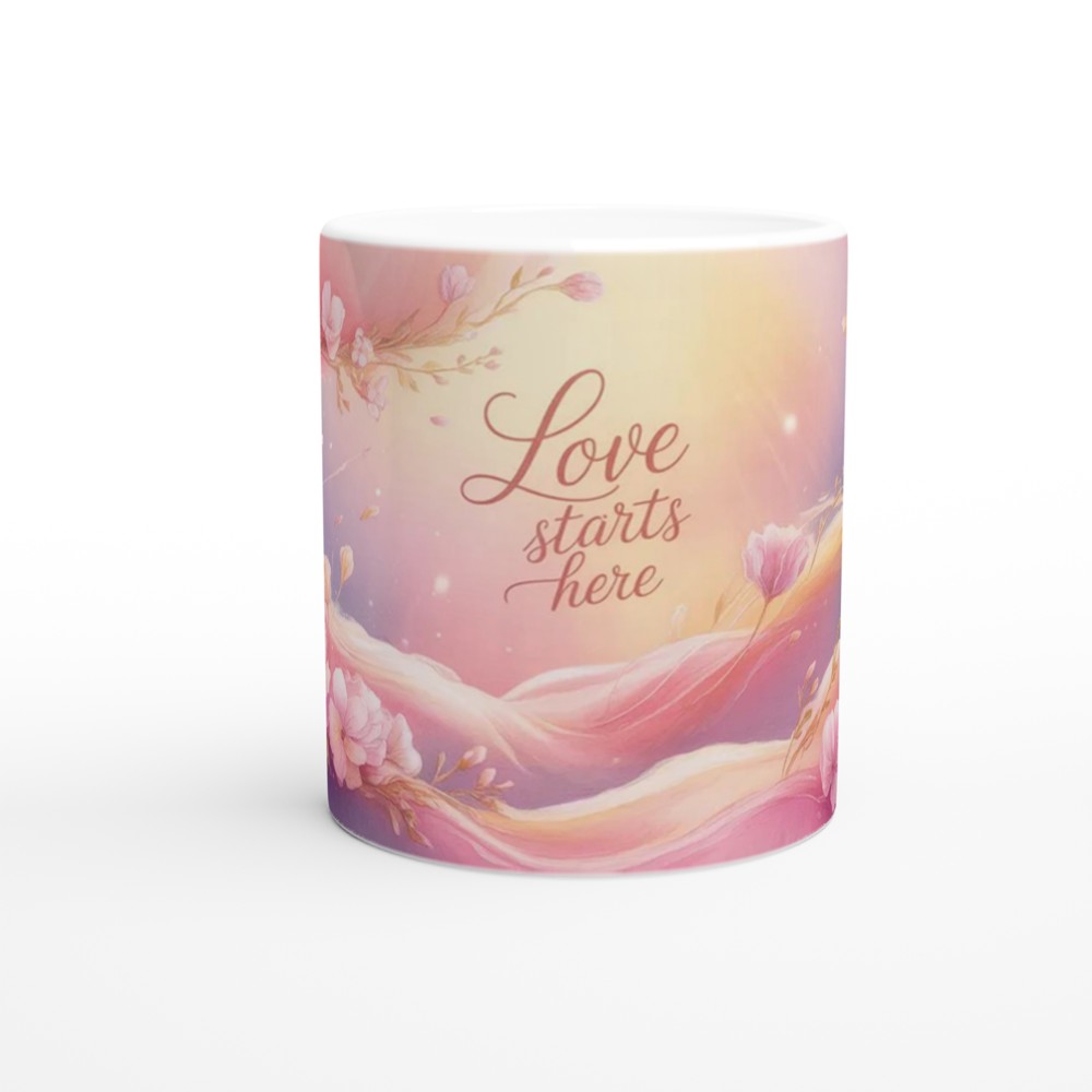 Love Starts Here Mug | Romantic Anniversary Gift | Valentine's Day Present for Couples | Wrap Around Art Coffee Cup — view 11