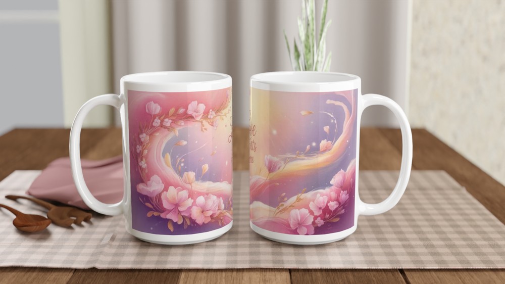 Love Starts Here Mug | Romantic Anniversary Gift | Valentine's Day Present for Couples | Wrap Around Art Coffee Cup — view 2