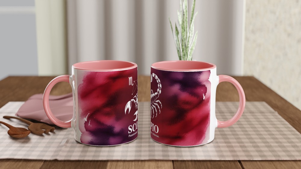 Scorpio Mug | Astrology Zodiac Gift | Crimson Watercolour Scorpion Cup | Birthday Present for Scorpio Men and Women — view 6