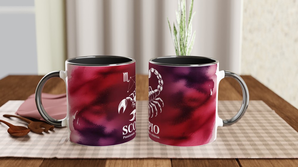 Scorpio Mug | Astrology Zodiac Gift | Crimson Watercolour Scorpion Cup | Birthday Present for Scorpio Men and Women — view 9
