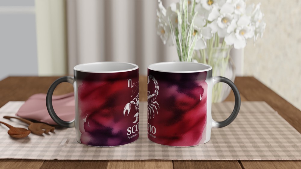 Scorpio Mug | Astrology Zodiac Gift | Crimson Watercolour Scorpion Cup | Birthday Present for Scorpio Men and Women — view 3