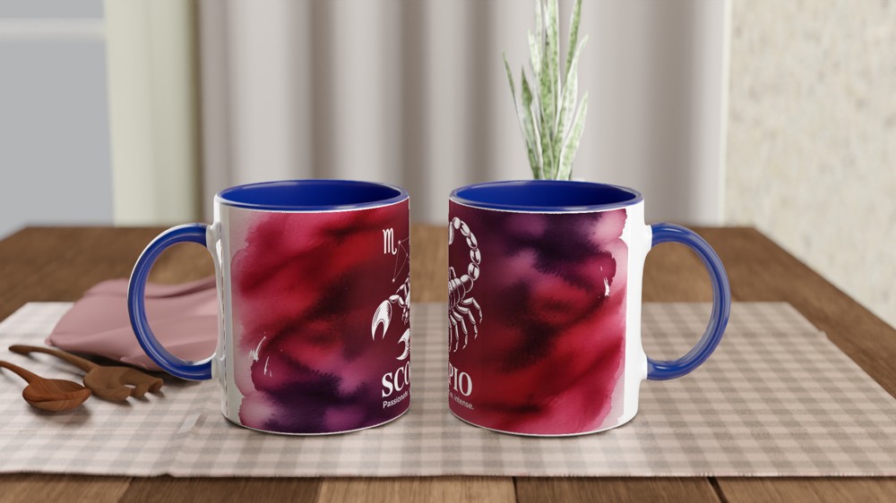 Scorpio Mug | Astrology Zodiac Gift | Crimson Watercolour Scorpion Cup | Birthday Present for Scorpio Men and Women — view 4