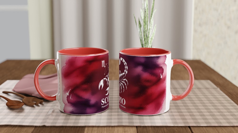 Scorpio Mug | Astrology Zodiac Gift | Crimson Watercolour Scorpion Cup | Birthday Present for Scorpio Men and Women — view 7