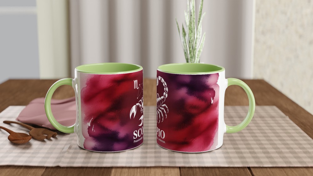 Scorpio Mug | Astrology Zodiac Gift | Crimson Watercolour Scorpion Cup | Birthday Present for Scorpio Men and Women — view 5