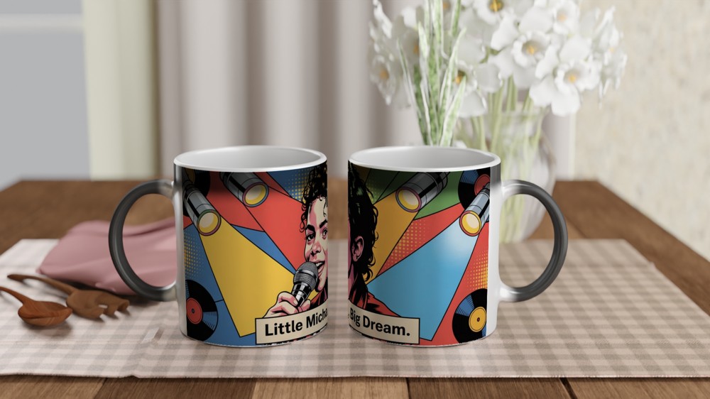 MJ the Musical Mug | Little Michael Big Dream Quote | Musical Theatre Gift | Retro Pop Art Coffee Cup — view 3