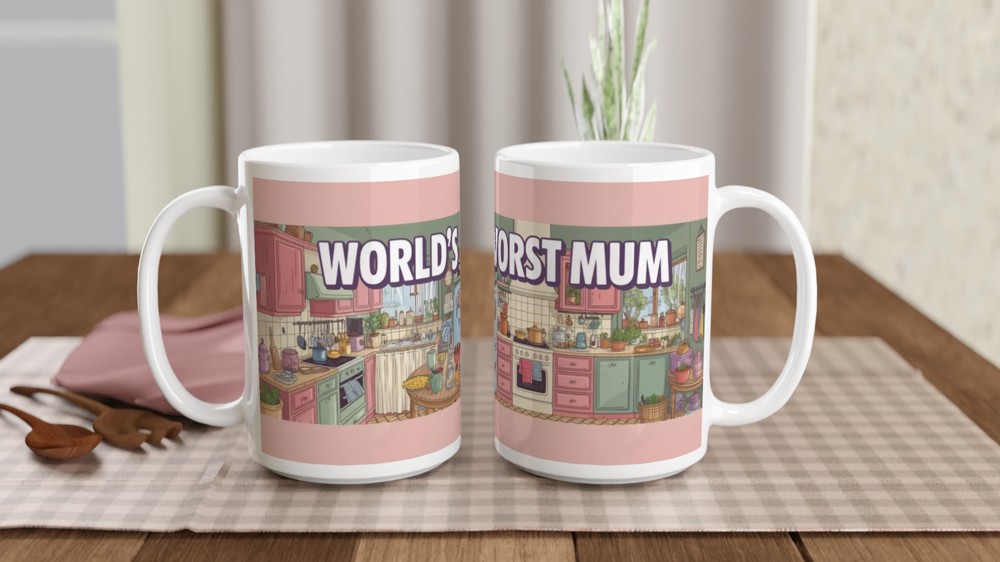 World's Worst Mum - Funny Kitchen Illustration Mug — view 2