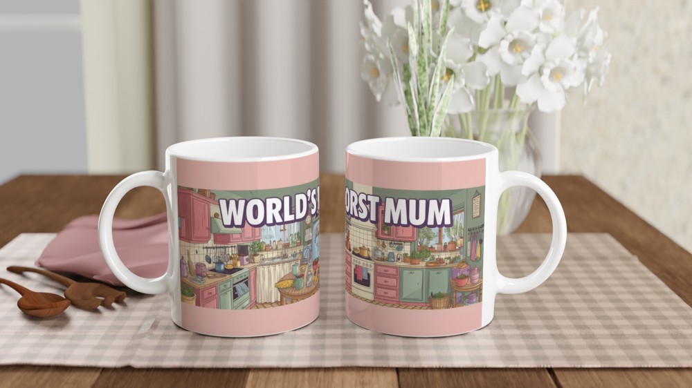 World's Worst Mum - Funny Kitchen Illustration Mug