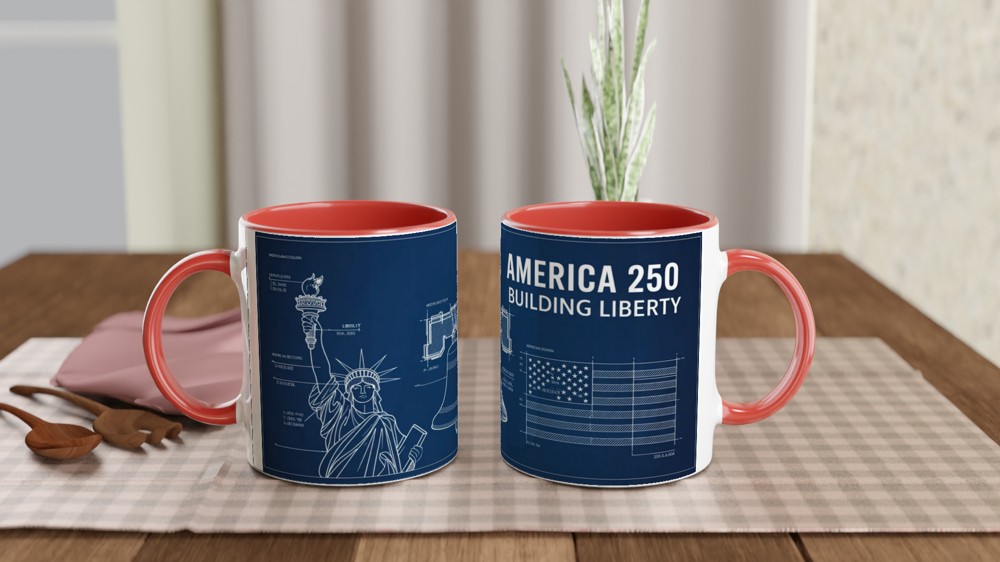 America 250 Building Liberty Blueprint Patriotic Mug — view 7
