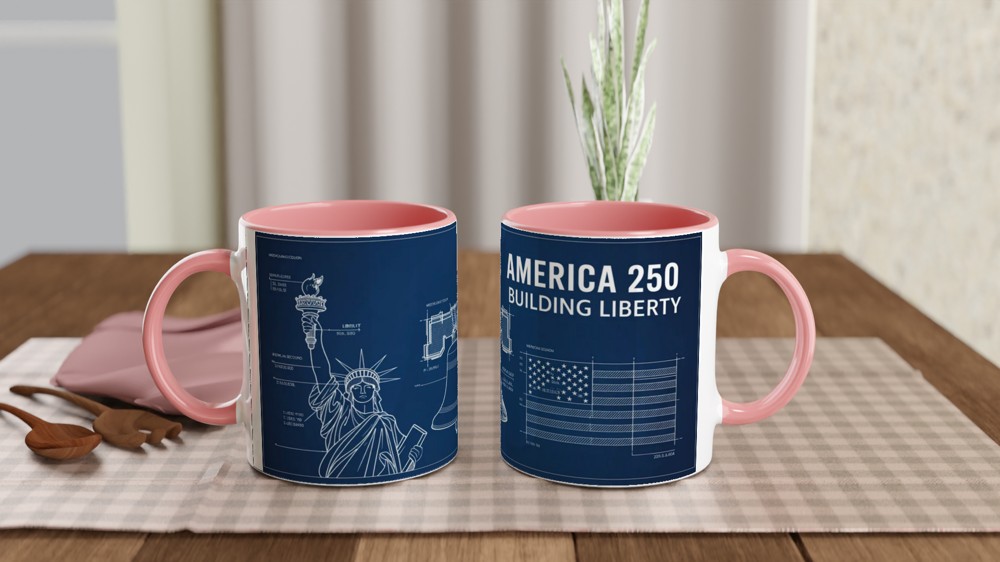 America 250 Building Liberty Blueprint Patriotic Mug — view 6